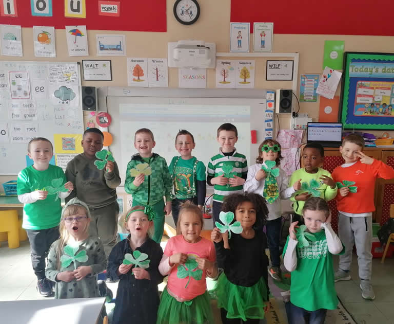 Pupils dressed for St Patricks Day